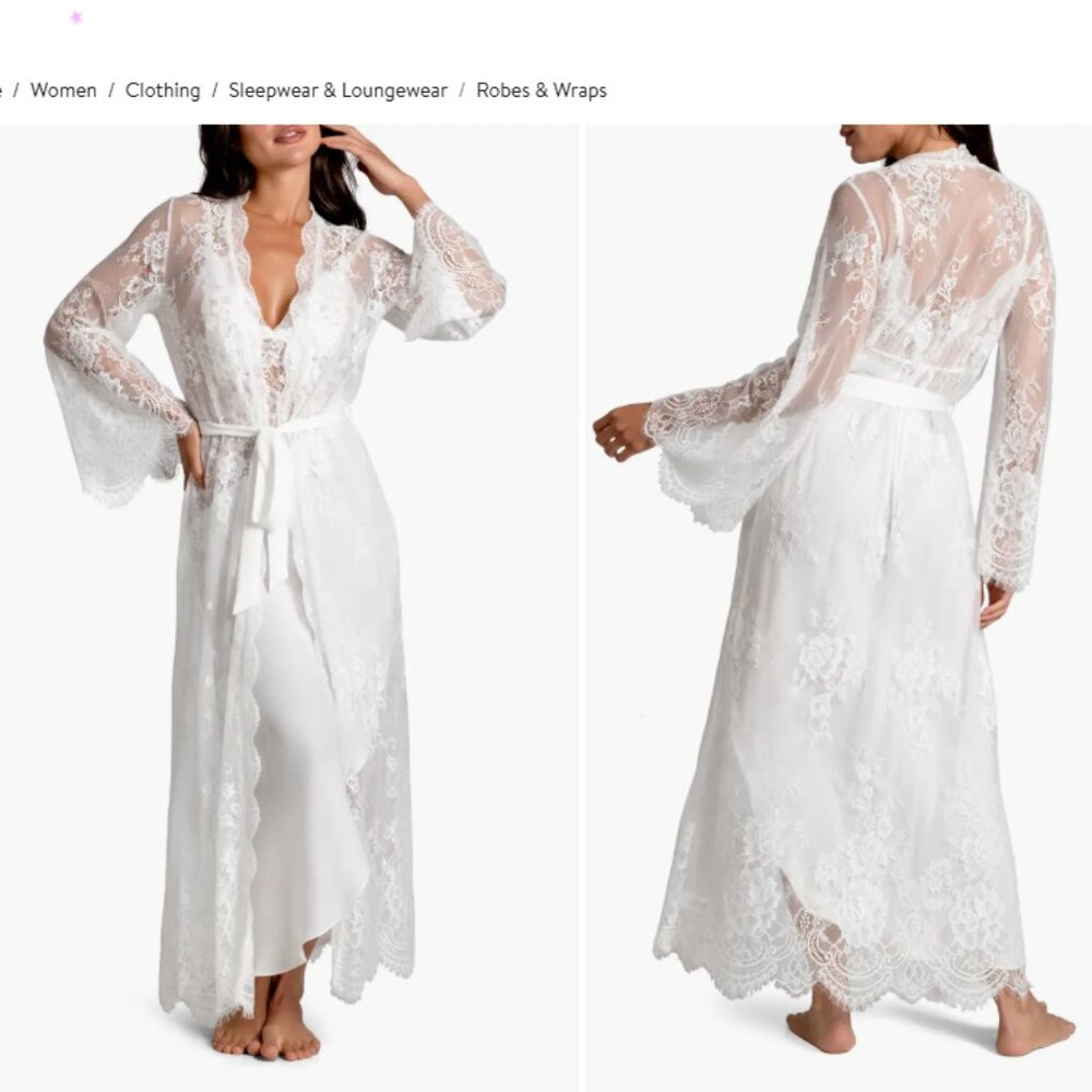 White/Ivory Lace Bridal Getting Ready Robe - Size XS/S